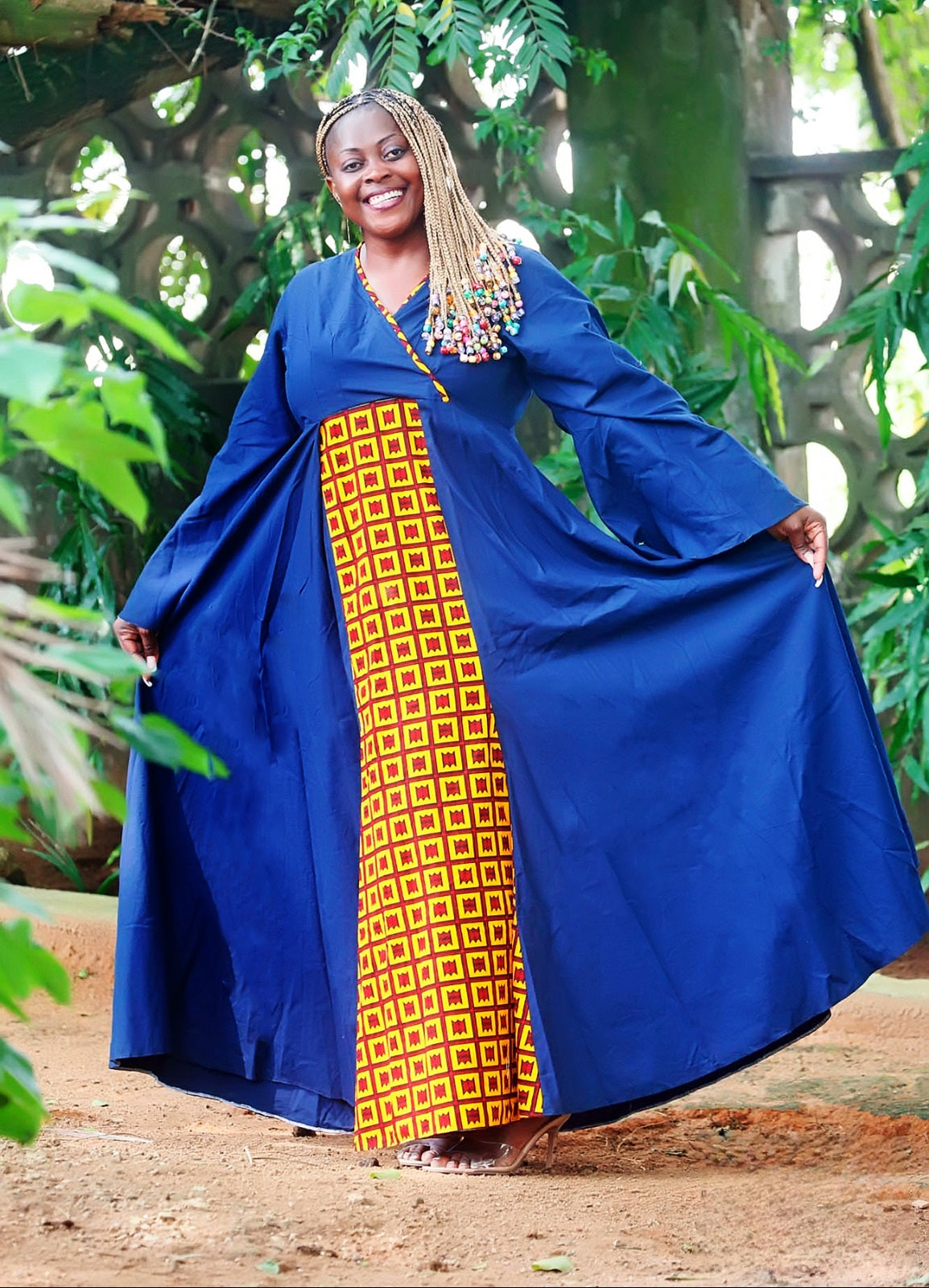 Mahari Long Flared Sleeves Maxi Dress