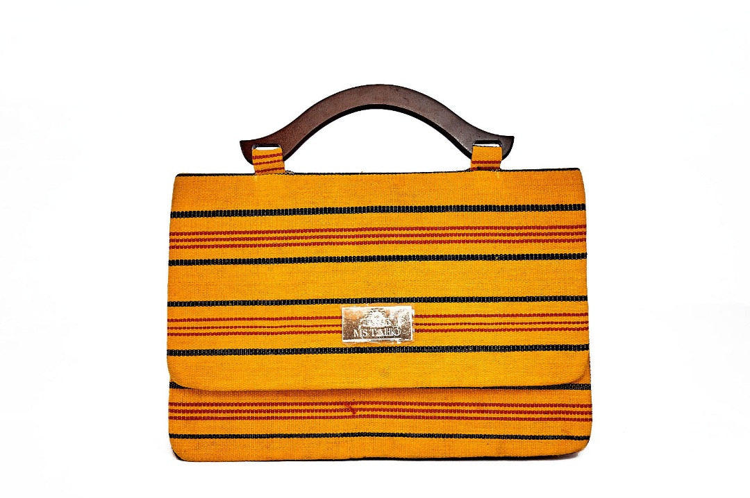 Furaha Wood-handle Woven Cotton Handbag