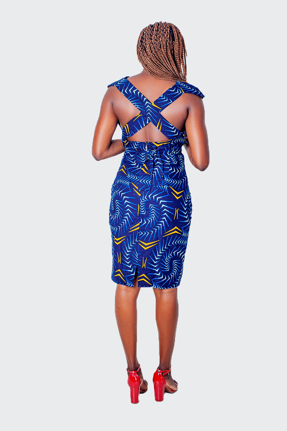 Taraji African Prints Cross Back Midi Dress